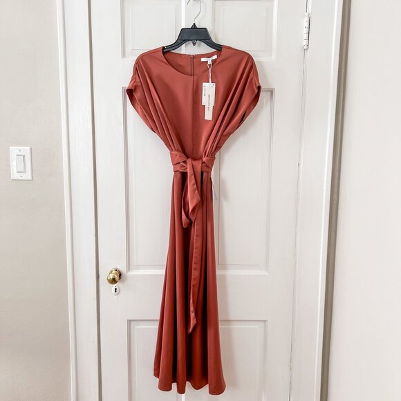 Zoe And Claire Tie Waist Satin Midi Dress - Picture 3 of 15